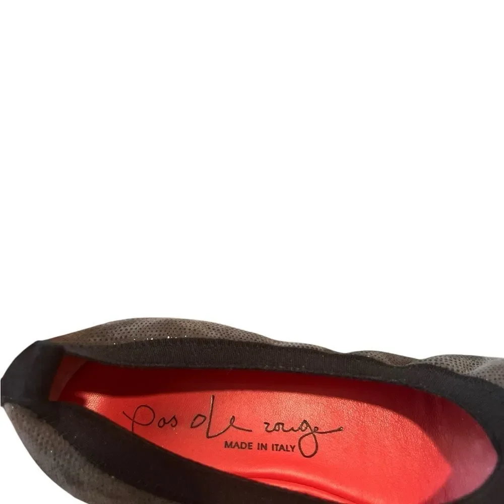 Pas de Rouge Black & Pewter Metallic Mesh Ballet Flats Made in Italy Size 36.5